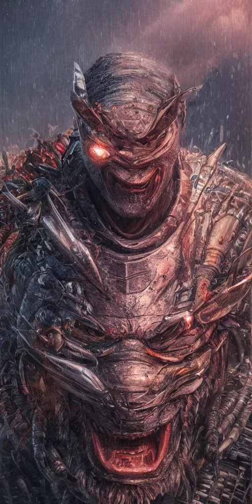 Image similar to uhd hyperrealistic photorealisitc hyperdetailed detailed concept art of bolo young as shredder from tmnt, dynamic lighting, hopeless emotions, by beksinski, sharp focus, artstation hq, 8 k, intricate, subsurface scattering, ray tracing, vivid colors, octane render