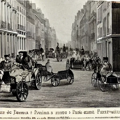 Prompt: une rue de paris vide avec des voitures garees en 1 8 2 5