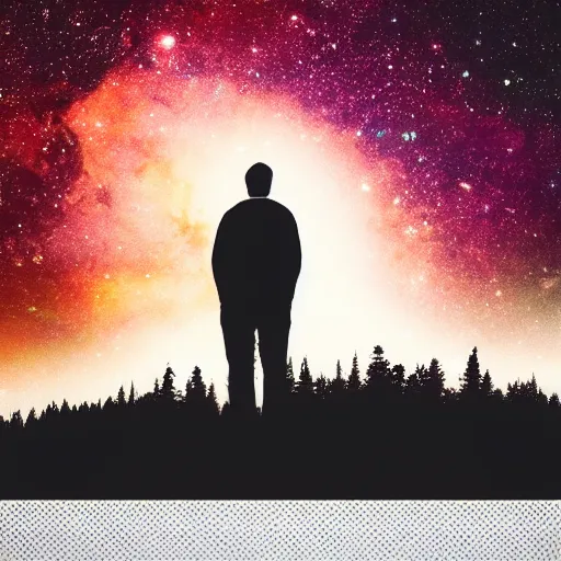 Image similar to silhouette of a man staring into the universe