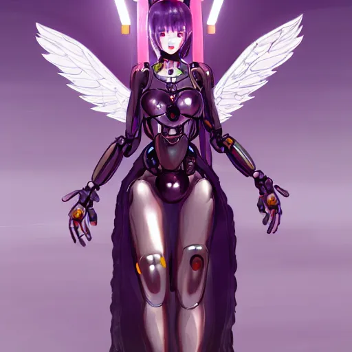 Image similar to concept art | robotic cybernetic god - system feminine angel in heavy syrup marauding through a futuristic peaceful path, artstation / pixiv!!!