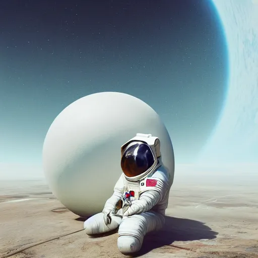 Prompt: an astronaut looking at a huge white sphere in the sky, intricate artwork by tooth wu and wlop and beeple, octane render, hyper realism, 8 k