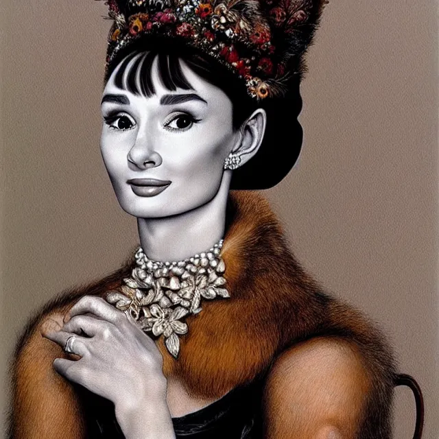 Image similar to a beautiful profile portrait of audrey hepburn, animals, by giuseppe arcimboldo, photo realistic, realistic materials.