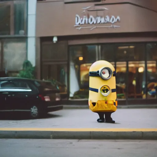 Prompt: photo of minion spotted in public, cinestill, 800t, 35mm, full-HD