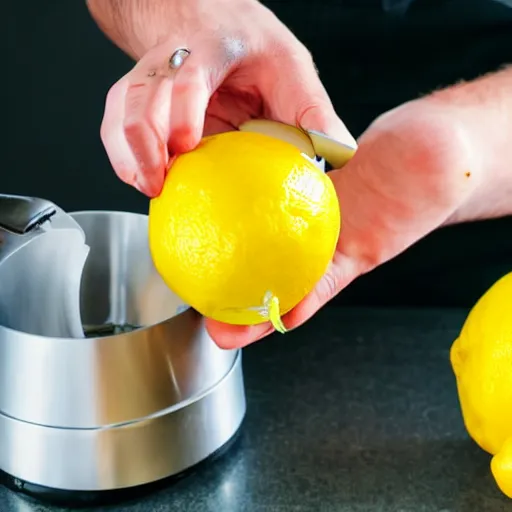 Image similar to juicing a lemon on a lemon juicer, close up photo