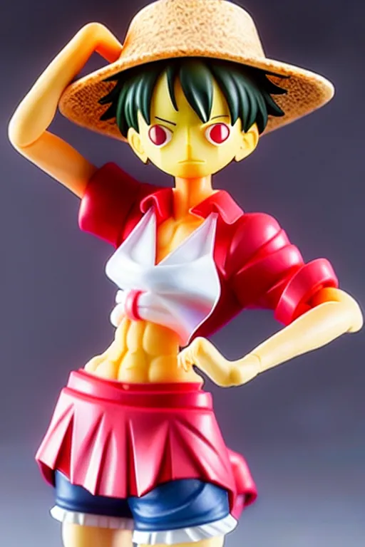 Image similar to figurine of luffy wearing an elegant summer blouse, personification, official store photo, commercial photo, featured on amiami, lovecraftian, 8 k, 8 5 mm, beautiful composition