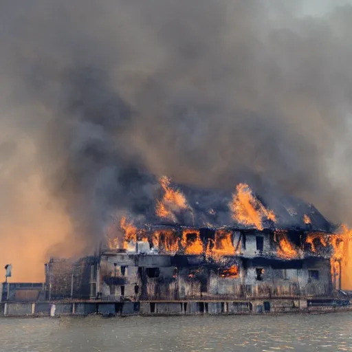 Image similar to photo of a burning building underwater