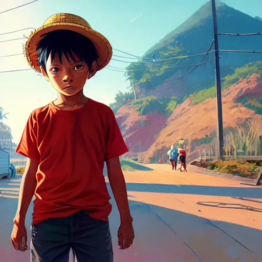 Prompt: highly detailed portrait kid luffy in gta v, stephen bliss, unreal engine, fantasy art by greg rutkowski, loish, rhads, ferdinand knab, makoto shinkai and lois van baarle, ilya kuvshinov, rossdraws, tom bagshaw, global illumination, radiant light, detailed and intricate environment