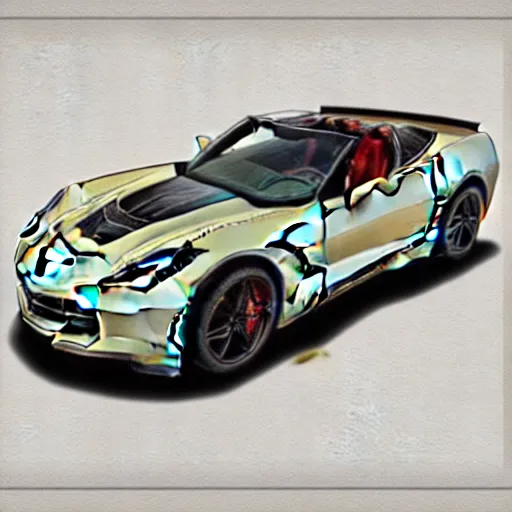 Image similar to portrait of a corvette convertible, champagne, hybrid, digital art