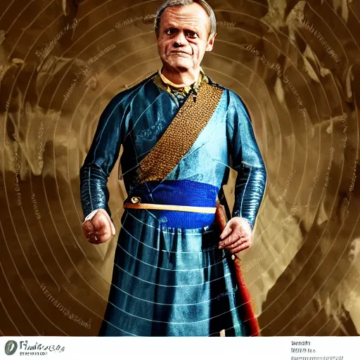 Image similar to donald tusk in medieval times look like merlin magic spells costume high details cinematic mood