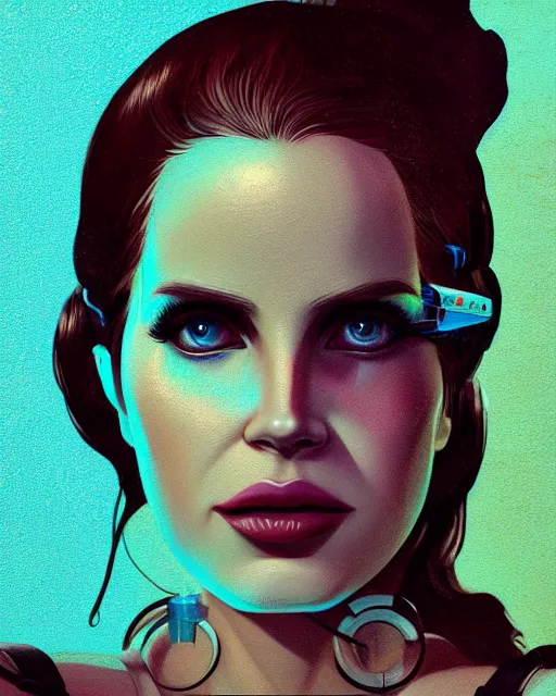 Image similar to portrait of lana del rey as a cyborg. intricate abstract. intricate artwork, by tooth wu, wlop, beeple, dan mumford. concept art, octane render, trending on artstation, greg rutkowski very coherent symmetrical artwork. cinematic, key art, hyper realism, high detail, octane render, 8 k, iridescent accents