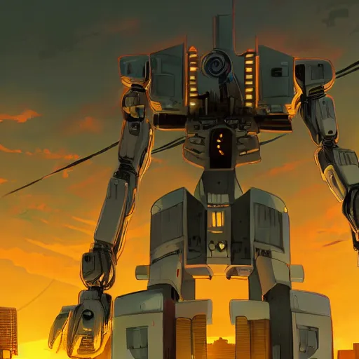 Image similar to A giant robot in the northend neighborhood at boston city in anime style highly detailed by Makoto Shinkai and Raphael Lacoste