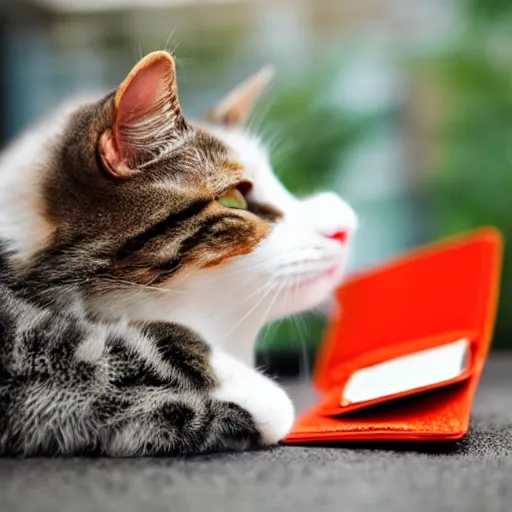Prompt: stock footage, cat stealing a wallet