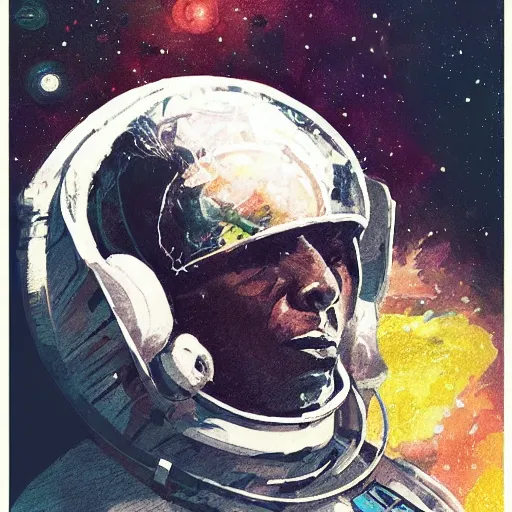 Image similar to an album cover of a man on the moon by Bill Sienkiewicz, afrofuturism, space art, cosmic horror, concept art, apocalypse art, Behance contest winner, featured on CG Society