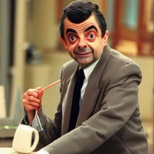 Image similar to rowan atkinson playing mr. bean as a cute humanoid fox