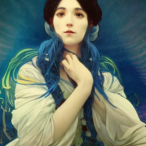 Image similar to a portrait of rimuru tempest contemplating deep philosophical quandaries, as seen on artgerm, octane render, in the style of alphonse mucha, baroque style, ultra realistic, highly detailed, 8 k,