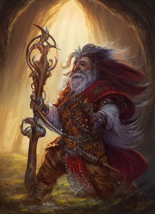 Image similar to happy cheerful bard, ultra detailed fantasy, dndbeyond, bright, colourful, realistic, dnd character portrait, full body, pathfinder, pinterest, art by ralph horsley, dnd, rpg, lotr game design fanart by concept art, behance hd, artstation, deviantart, hdr render in unreal engine 5