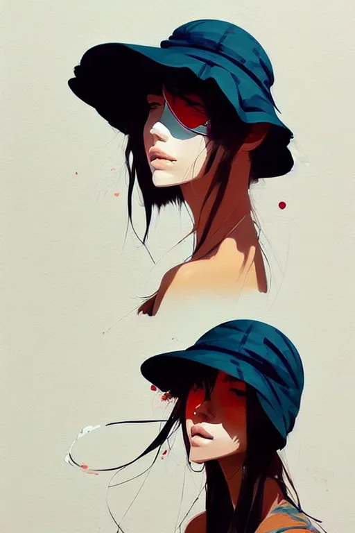 Prompt: a ultradetailed beautiful painting of a stylish girl wearing a bucket hat, by conrad roset, greg rutkowski and makoto shinkai trending on artstation