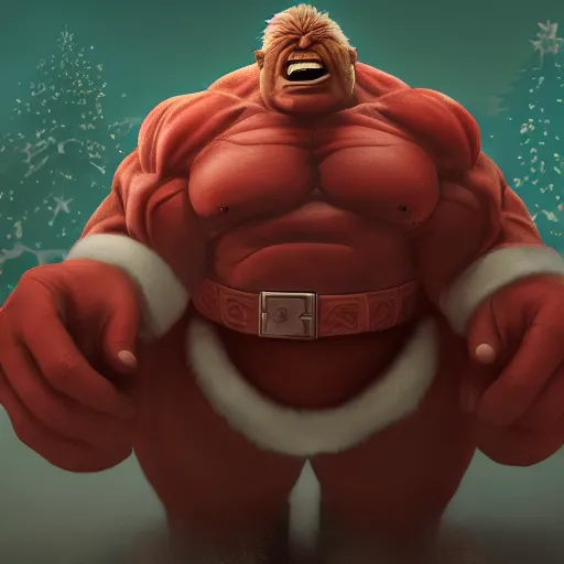 Prompt: Santa Claus is The Hulk, hyperdetailed, artstation, cgsociety, 8k