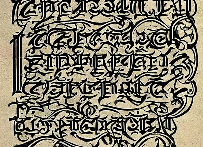 Image similar to beautiful handwriting style lettering, medieval blackletter, decorative