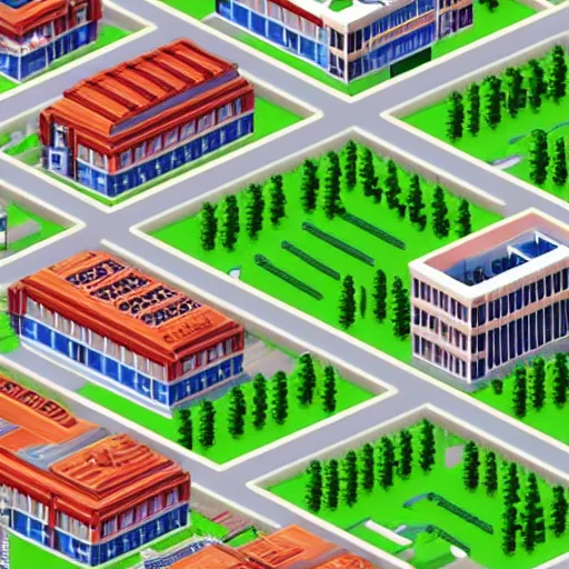 Image similar to soviet apartment buildings in SimCity2000 style. isometric. retro. pixelart. maxis.