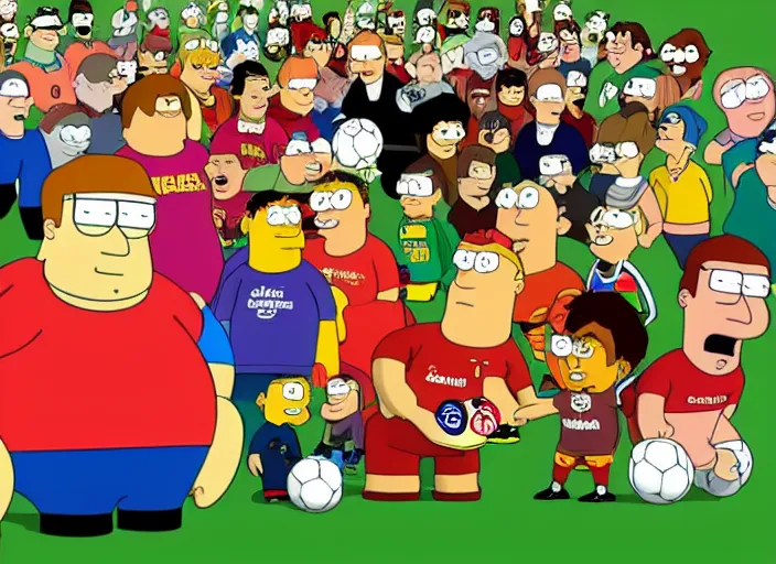 Prompt: a soccer team but every player is peter griffen in the style of family guy