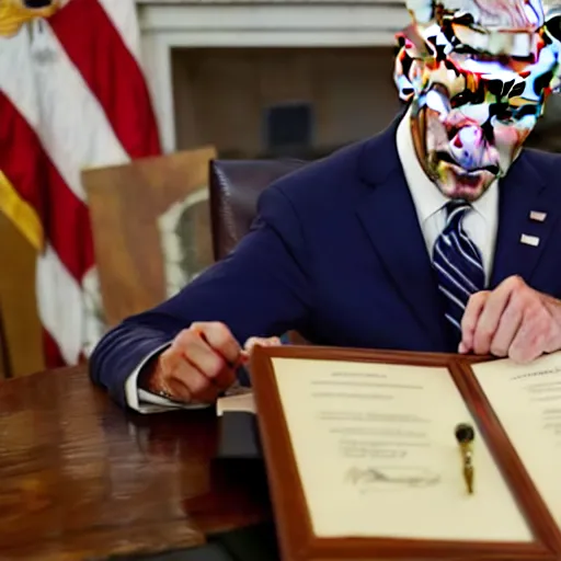 Image similar to joe biden signs a bill to make anime real, ap news photograph, 4 k