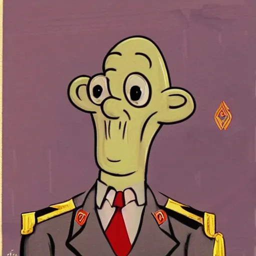 Prompt: handsome squidward, soviet propaganda painting