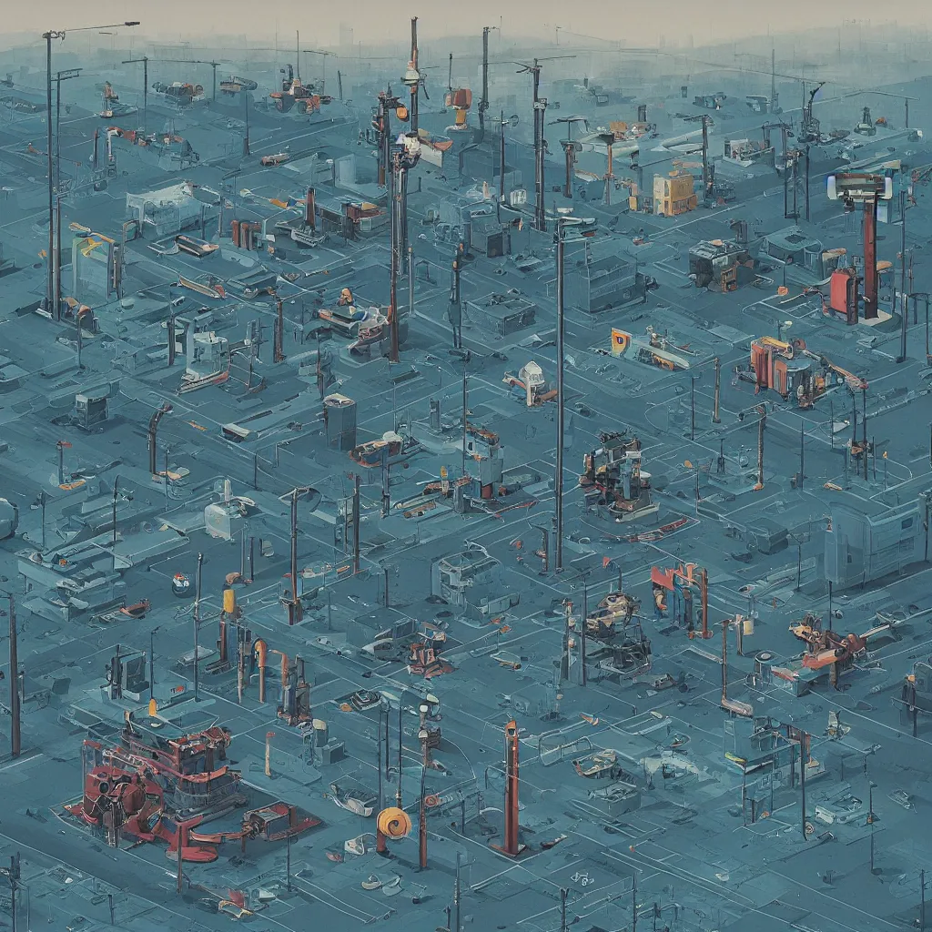 Image similar to “ retrofuturistic robot in norilsk panel houses in style of simon stalenhag ”