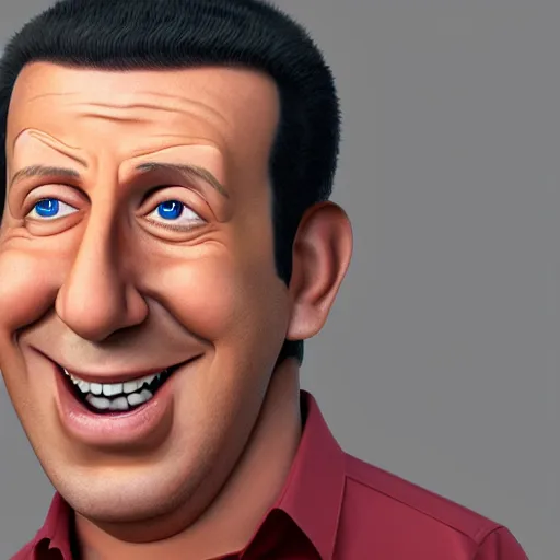 Image similar to a lifelike accurate 3 d render caricature drawing of adam sandler