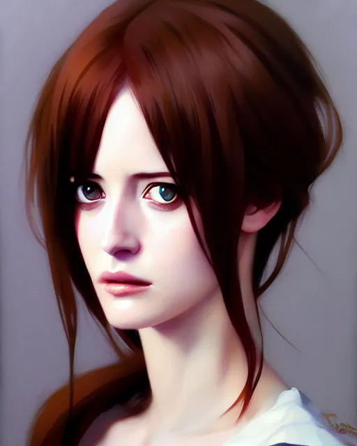 Image similar to portrait Anime as eva green girl cute-fine-face, brown-red-hair pretty face, realistic shaded Perfect face, fine details. Anime. realistic shaded lighting by Ilya Kuvshinov katsuhiro otomo WLOP Jeremy Lipkin and Giuseppe Dangelico Pino and Michael Garmash and Rob Rey