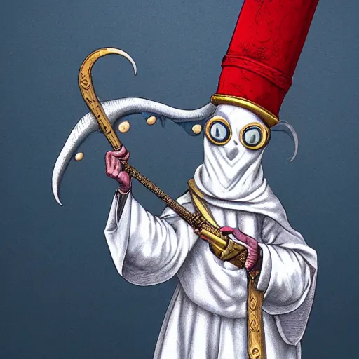 Image similar to anthropomorphic squid pope wearing a miter and holding a crosier, ultra detailed, 8 k, trending on artstation, award - winning art,