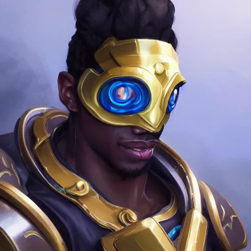 Prompt: closeup portrait of lucio from overwatch, d & d, fantasy, intricate, elegant, highly detailed, digital painting, artstation, concept art, matte, sharp focus, illustration, hearthstone, art by artgerm and greg rutkowski and alphonse mucha