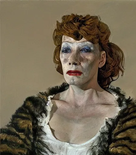Prompt: a high quality, high detail, portrait of a drag queen by andrew wyeth and lucian freud, moody, melancholic