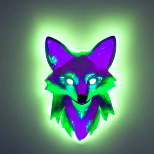 Image similar to !dream Emerald Fox sculpture with glowing purple eyes