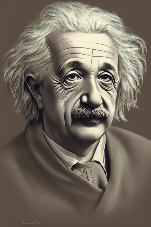 Image similar to intricate smooth color portrait of albert einstein in the style of tom bagshaw, 8 k octane beautifully detailed render