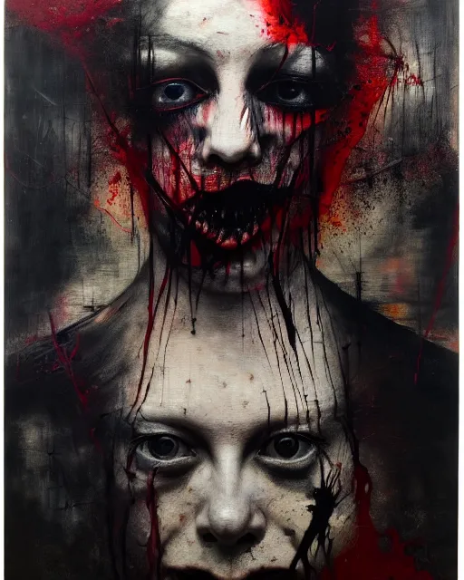 Image similar to the embodiment of dark surrealism, a brutalist designed, gothic, rich deep colours, charcoal, painted by francis bacon, adrian ghenie, nicola samori, james jean and petra cortright, part by gerhard richter, part by takato yamamoto. 8 k masterpiece.