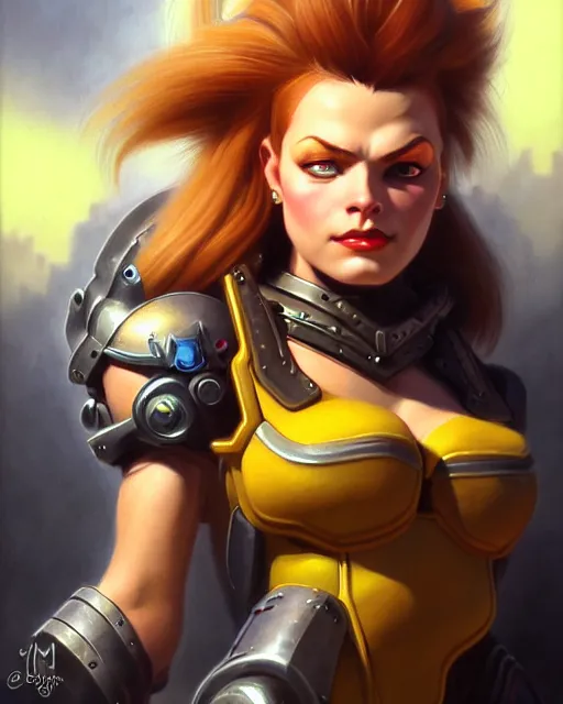 Image similar to brigitte from overwatch, fantasy, fantasy art, character portrait, portrait, close up, highly detailed, intricate detail, amazing detail, sharp focus, vintage fantasy art, vintage sci - fi art, radiant light, caustics, by boris vallejo