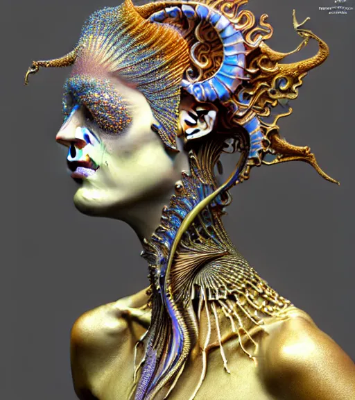 Image similar to polished 3 d model of detailed realistic beautiful young groovypunk queen of andromeda galaxy in full regal attire. face portrait. art nouveau, symbolist, visionary, baroque, giant fractal details. horizontal symmetry by zdzisław beksinski, iris van herpen, raymond swanland and alphonse mucha. highly detailed, hyper - real, beautiful