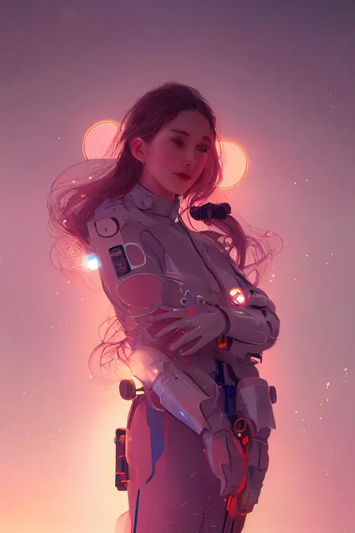 Image similar to portrait futuristic Airforce Girl, in future airport rooftop , ssci-fi, fantasy, intricate, very very beautiful, elegant, human anatomy, neon light, highly detailed, digital painting, artstation, concept art, smooth, sharp focus, illustration, art by tian zi and WLOP and alphonse mucha