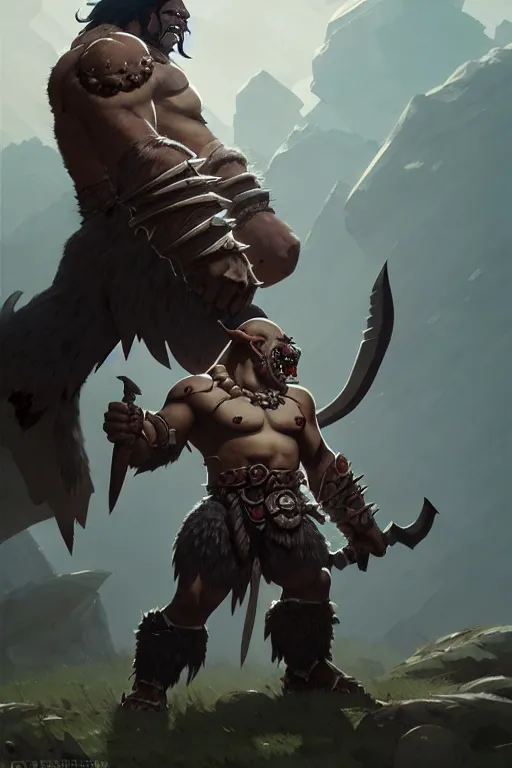 Prompt: orc barbarian wearing leather armor, full body shot, exquisite details, earth magic, mid view, design on a white background, by greg rutkowski, makoto shinkai, takashi takeuchi, studio ghibli