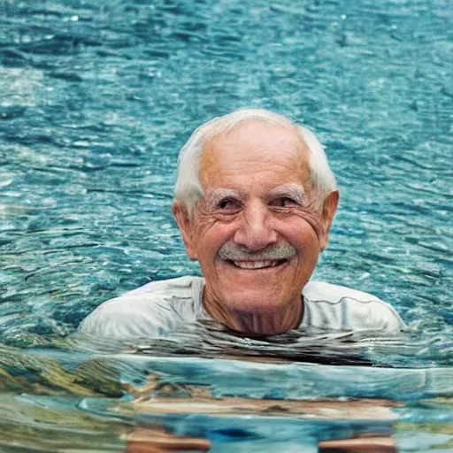 Image similar to a smiling old man seen through water