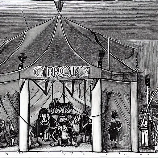 Prompt: illustration of a circus by huskmitnavn