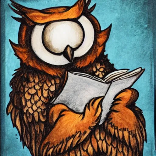 Image similar to portrait of an owlfolk wizard with a monocle, holding a spellbook