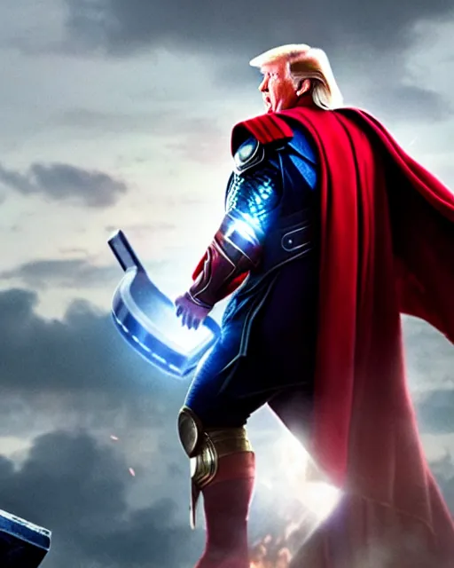 Image similar to cinematic still, donald trump as thor, avengers endgame ( 2 0 1 9 )