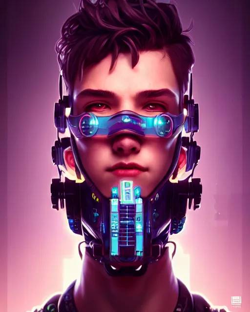 Image similar to portrait, cute boy monster, cyberpunk, wires, horror, happy, highly detailed, digital painting, cinematic, hyperrealism, dark retrowave, art by stanley lau and artgerm and magali villeneuve and alphonse mucha, artstation, octane render, cgsociety