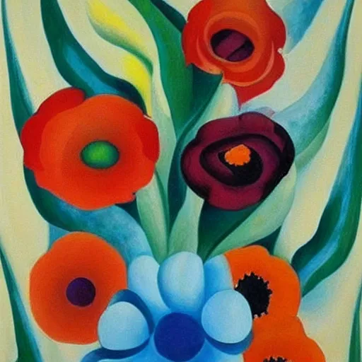 Prompt: A beautiful painting of flowers by Georgia O\'Keeffe
