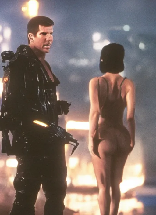 Prompt: a movie still of kim kardashian as rick deckard in blade runner