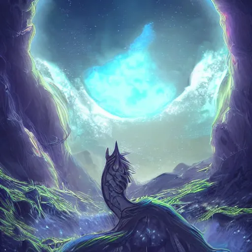 Image similar to moonlight ((((light pillar)))), magic light, moon night, hearthstone art style, epic fantasy style art, fantasy epic digital art, epic fantasy card game art