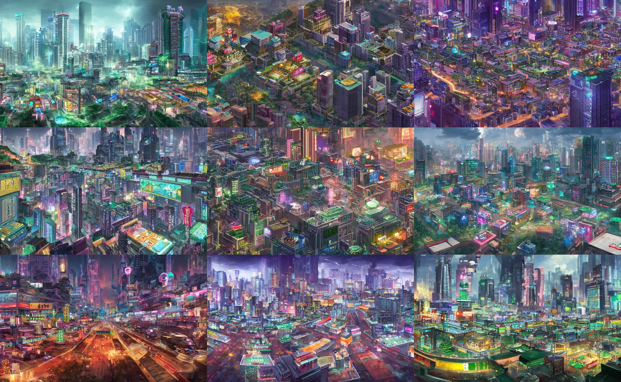 Prompt: Mahjong district on fortune world, the mahjong gambling district on a planet devoted to money and gambling, distant future megacity cityscape, street scene, low camera, cinematic lighting, detailed concept art matte painting, hyperrealistic