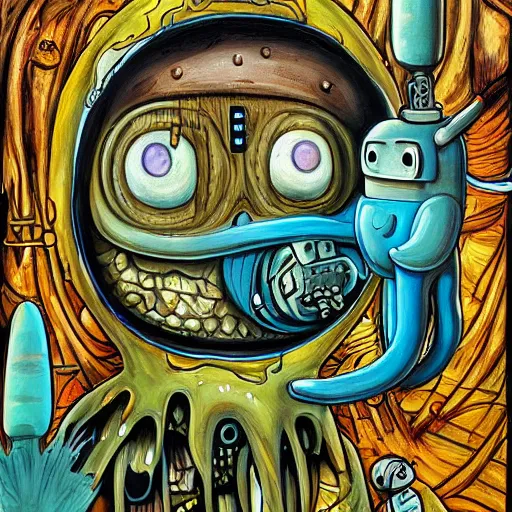 Image similar to adventure time with finn and jake painting by h. r. giger